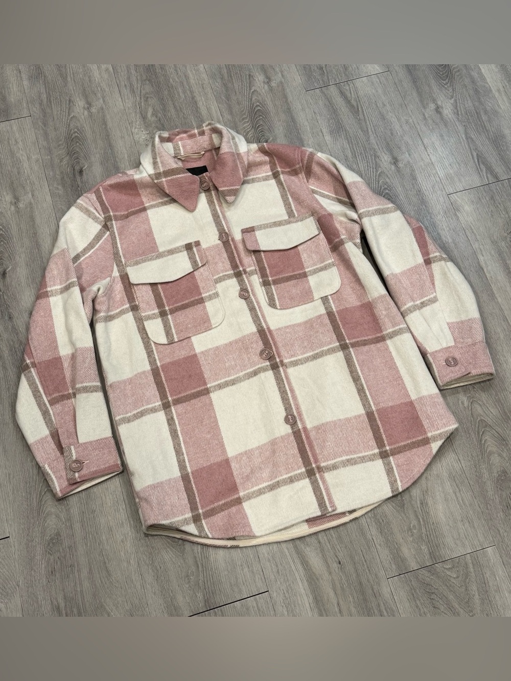Dynamite Pink & Cream York Plaid Fall Button-Front Relaxed Fit Shacket
